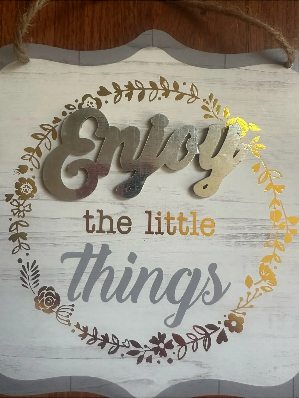 Enjoy the Little Things Grey and Cream Wall Plaque 8”H x 8”L New